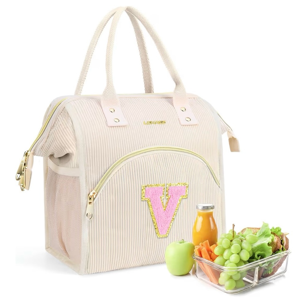 ADYOOM Reusable Insulated Lunch Box Bag Initials “X” Lunchbox Pink Cream NWT